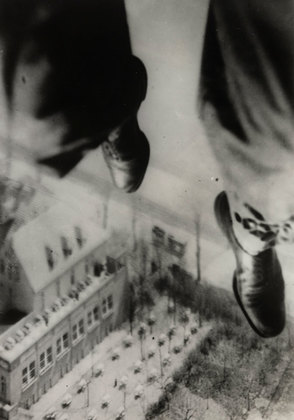Seconds before Landing, from the series I Photograph Myself during a Parachute Jump, 1931©Willi Ruge (1882-1961). At MOMA in the Modern Photographs from the Thomas Walther Collection, 1909-1949